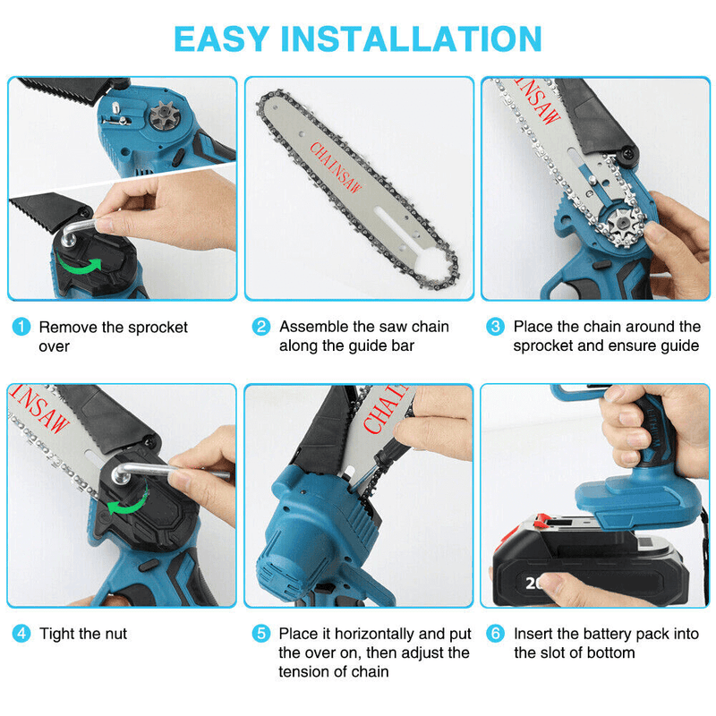 Motosierra inalámbrica para cortar madera de 4"/6" con 2 baterías Power